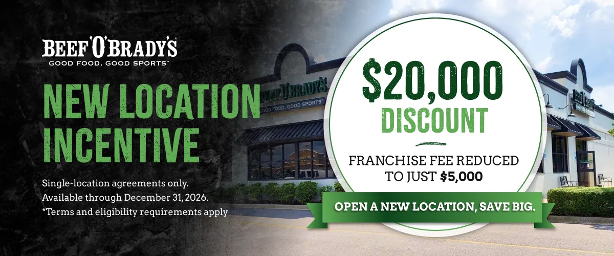 $20,000 Discount. Franchise fee reduced to just $5,000. Open a new location, save big. New location incentive. Single-location agreements only. Available through December 31, 2026. *Terms and eligibility requirements apply.
